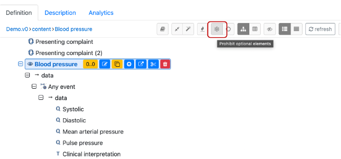 The image demonstrates the process of deseslecting optional components within an Archetype by utilizing the highlighted button