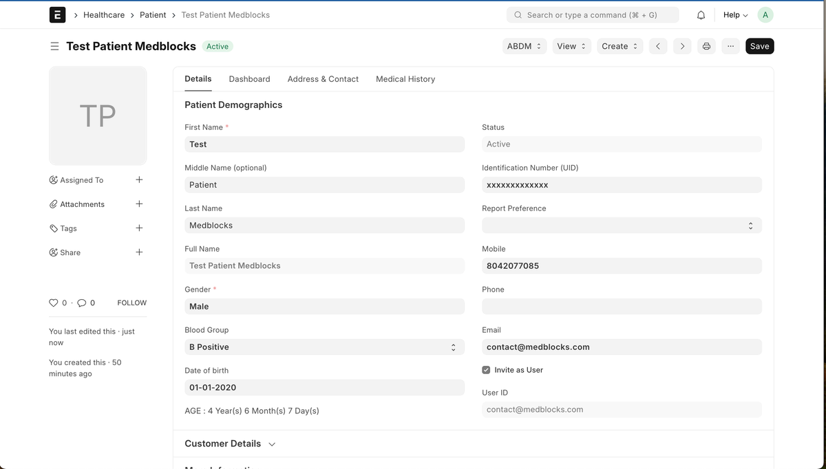 Patient Details in ERPNext Healthcare
