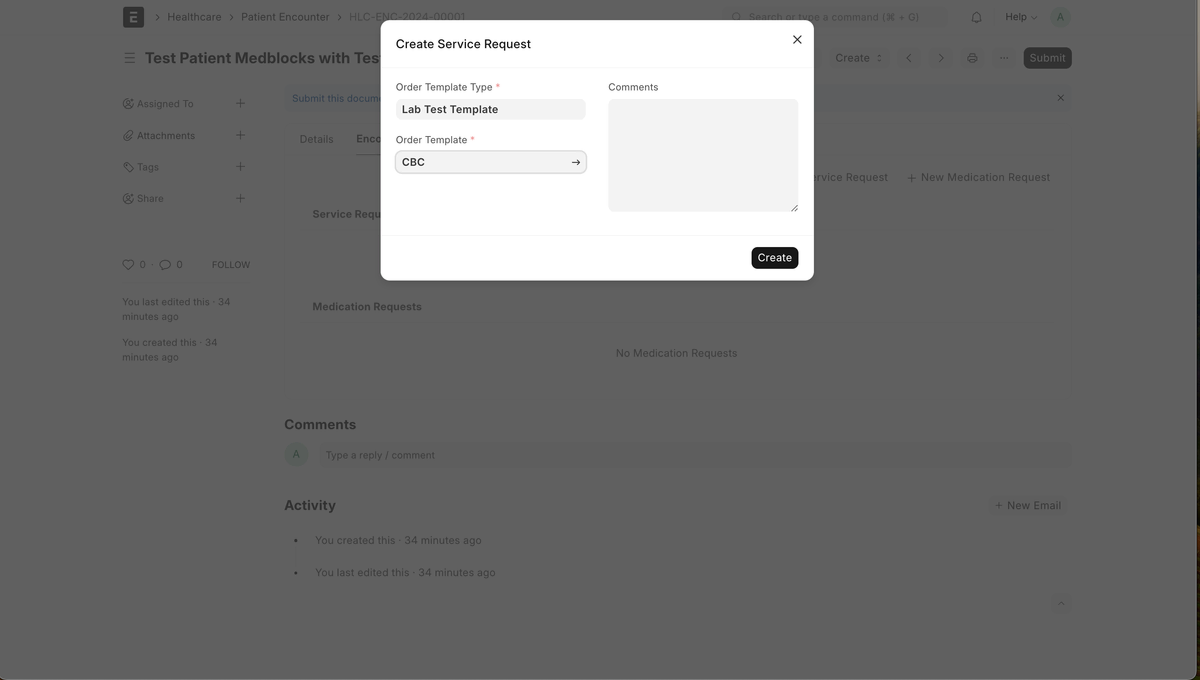 Creating service request in ERPNext