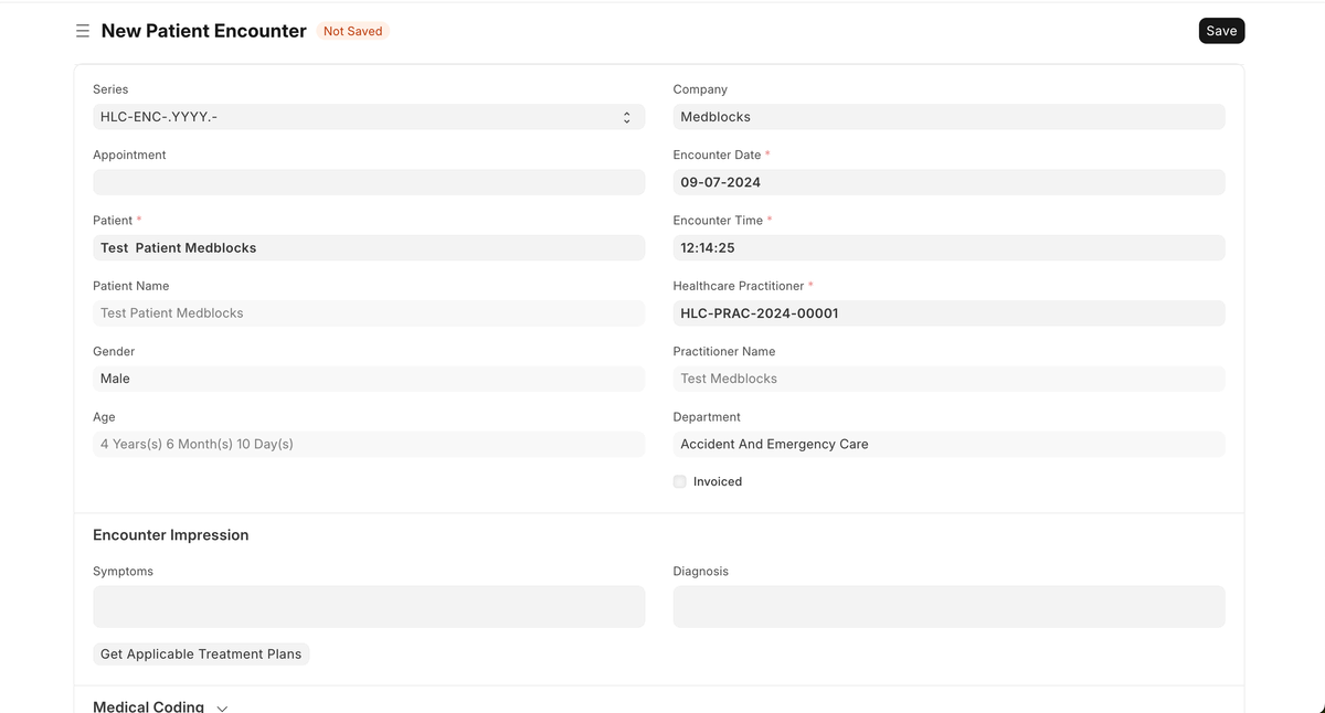 Creating Patient Encounter in ERPNext