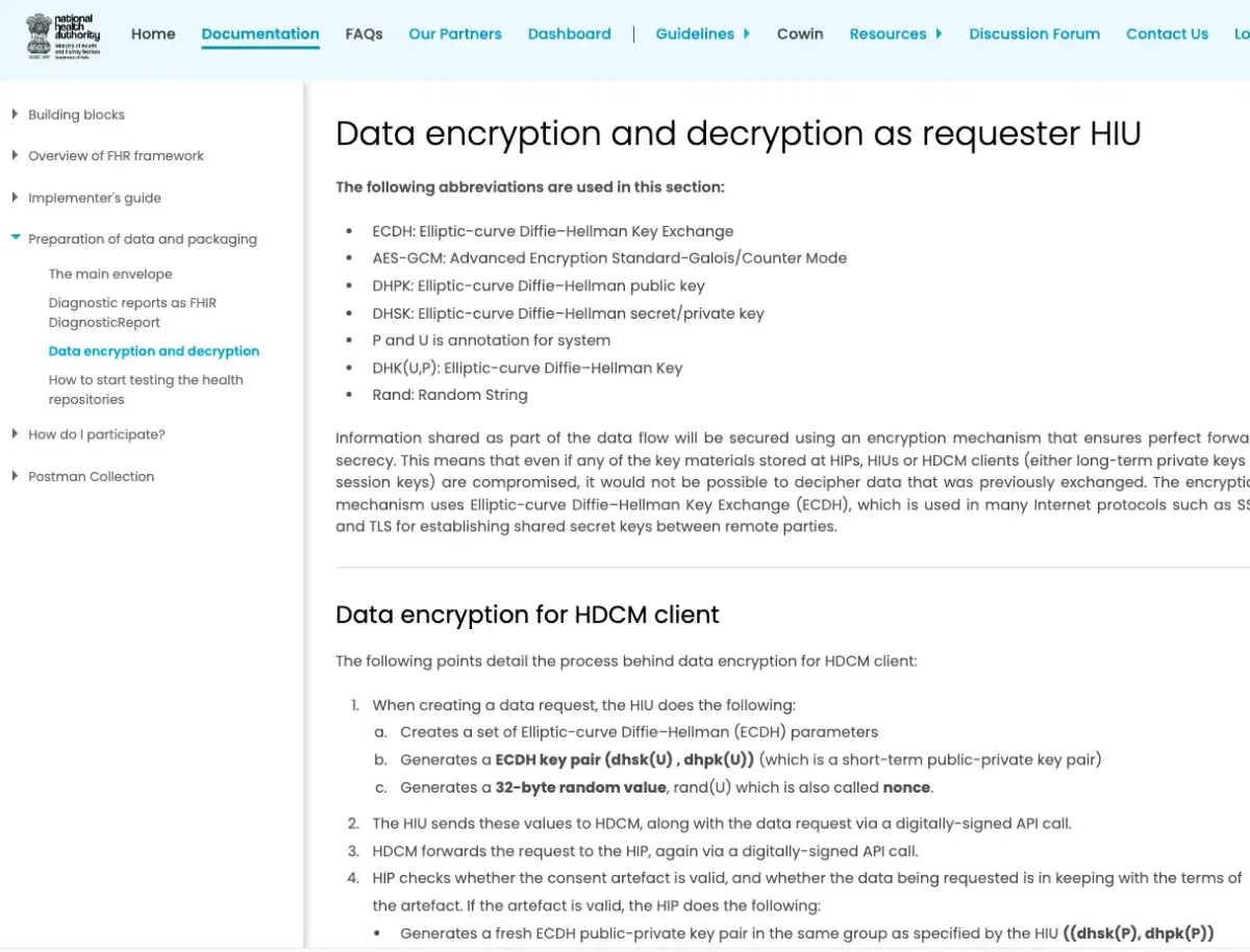 Instructions on how to implement encrypt from the ABDM website