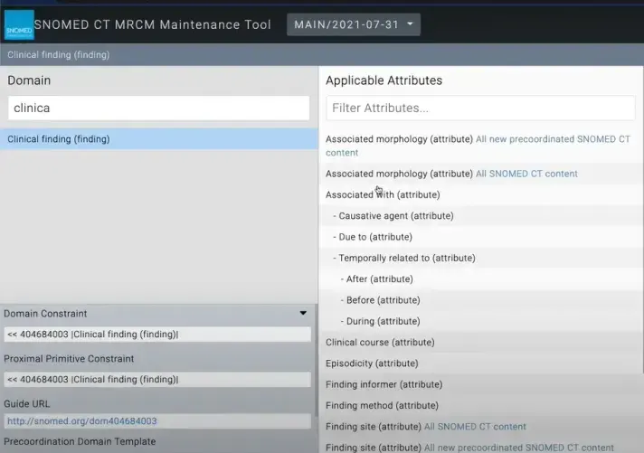 Exploring the MRCM using the SNOMED CT Browser

