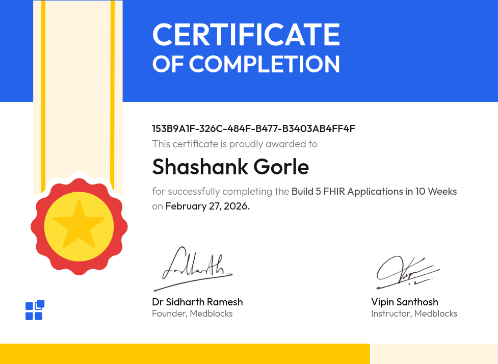 Certificate for Shashank Gorle