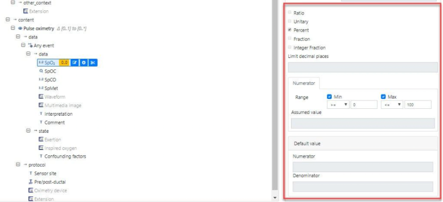 Setting up proportion units for data elements in archetype designer