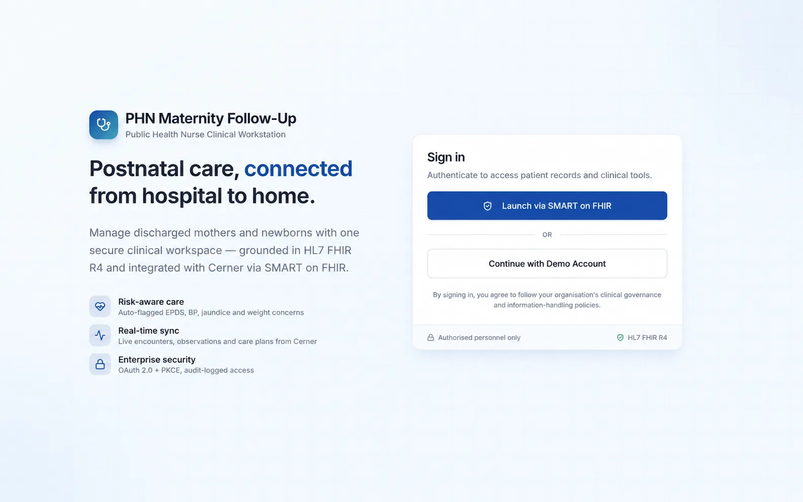 Screenshot of Public Health Nurse Postnatal Follow-Up App