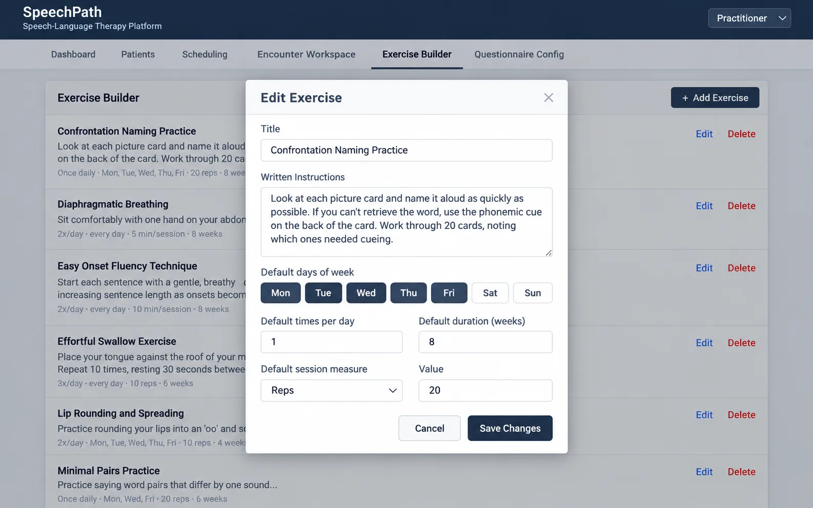 Screenshot of Speech Therapy Exercise and Progress Monitoring App