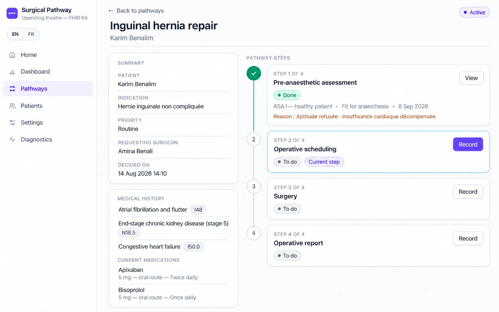 Screenshot of Surgical Pathway Management App