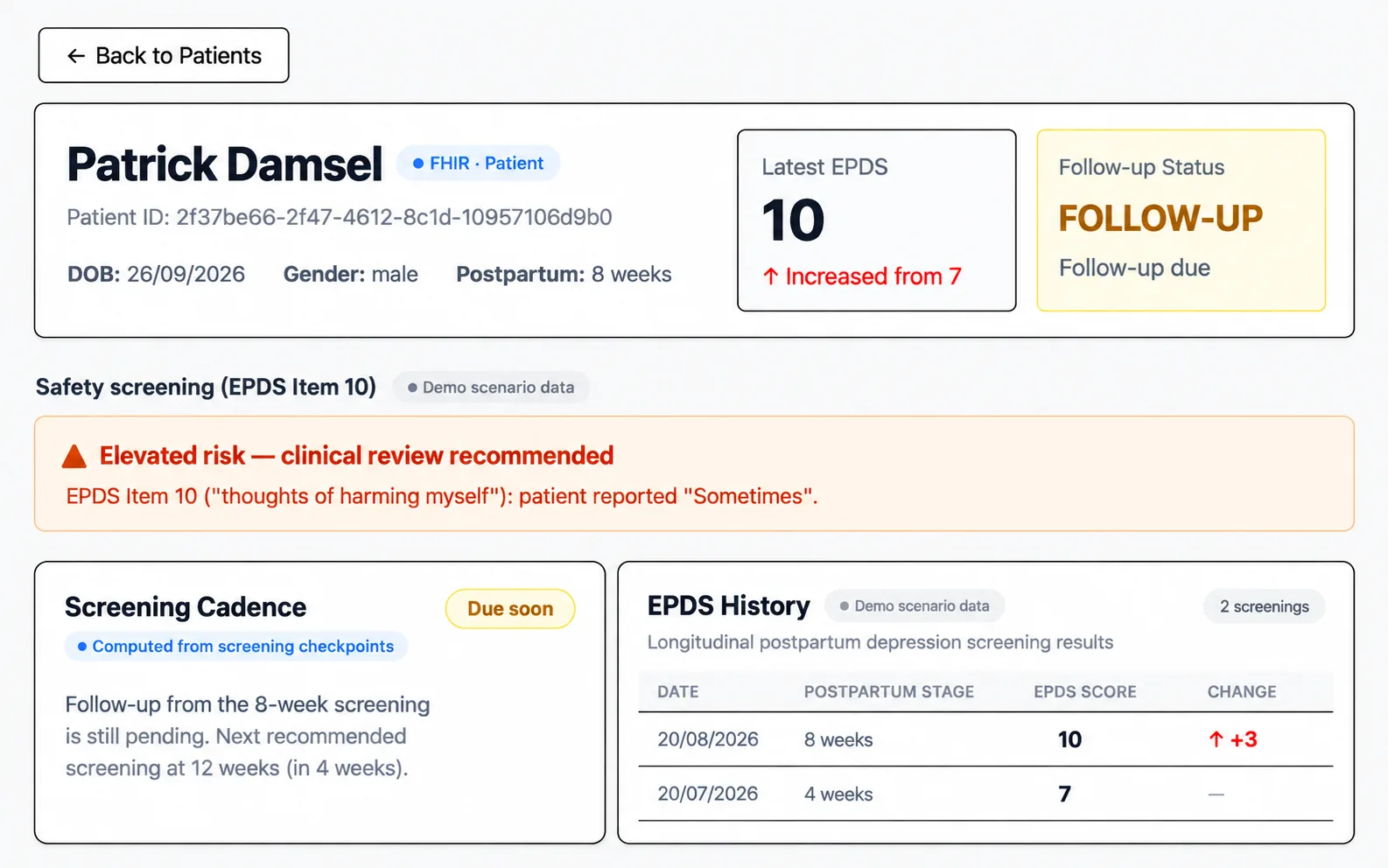 Screenshot of Postpartum Mental Health Follow-Up App