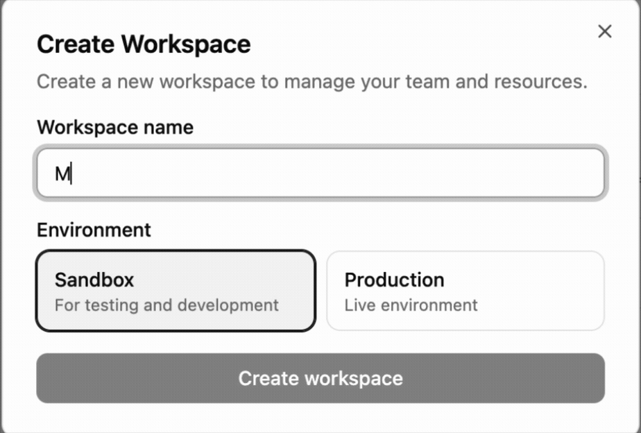 Creating a Sandbox workspace in the Medblocks dashboard.