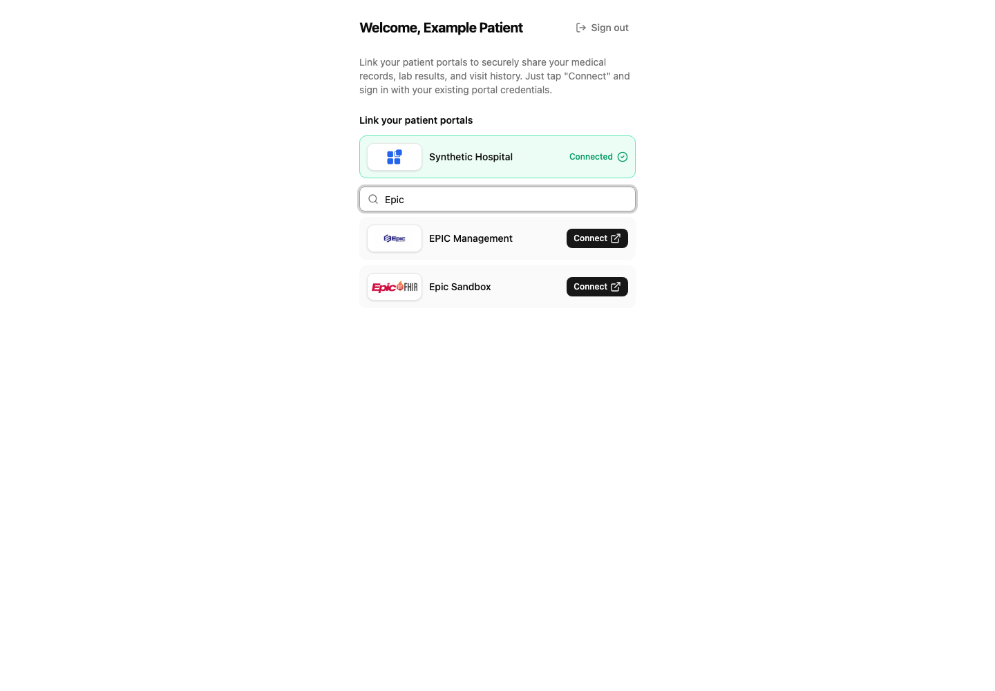 A patient granting an app access to their records on their hospital portal