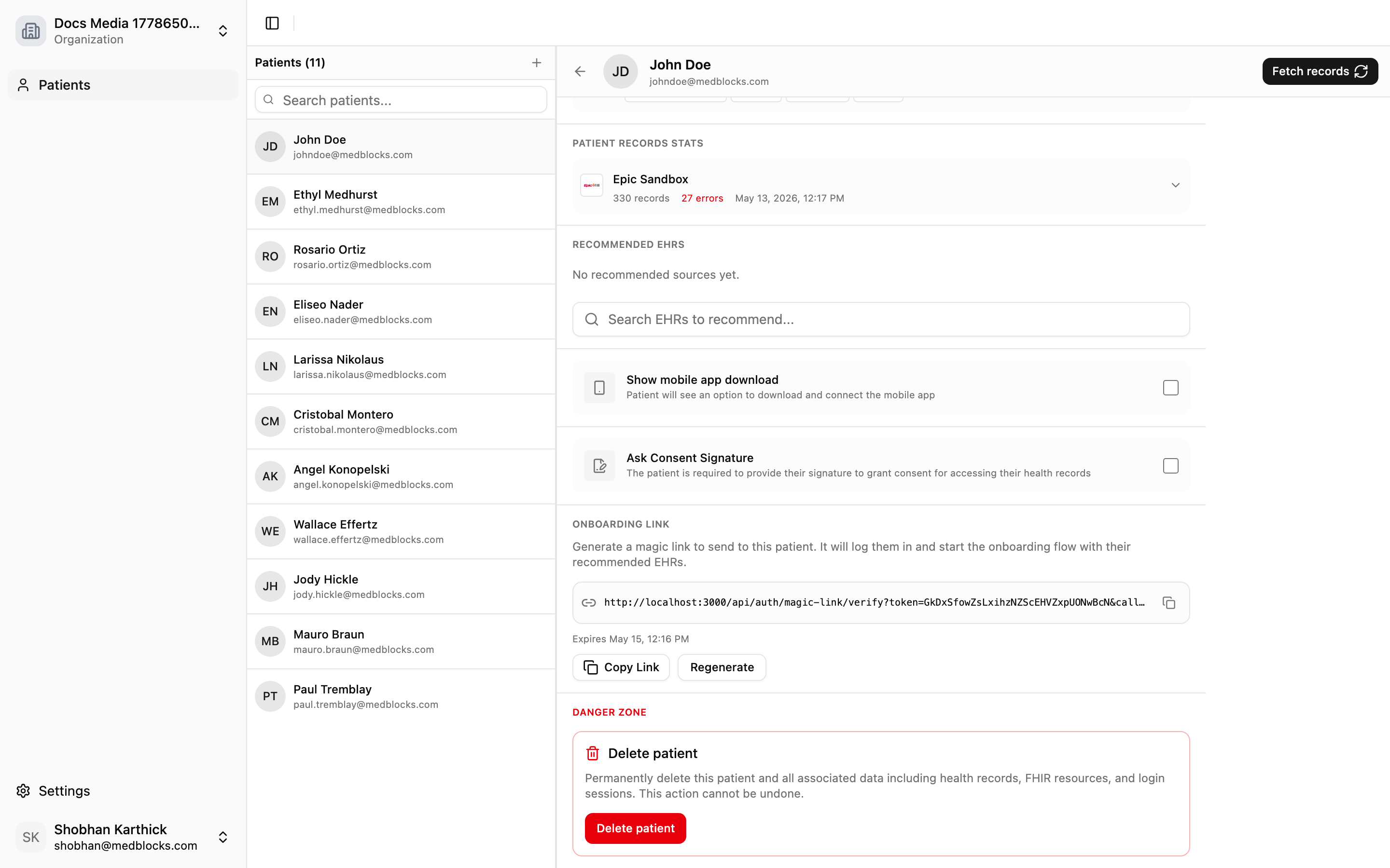 Patient record status