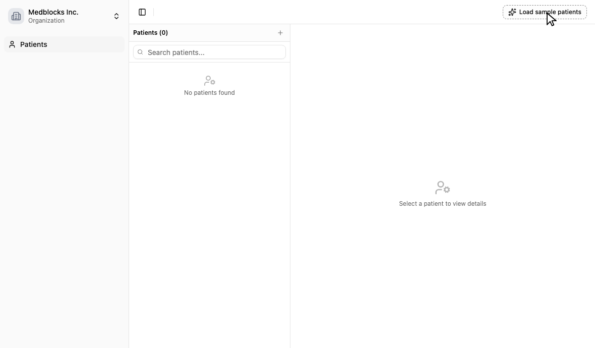 Loading sample patients from the dashboard